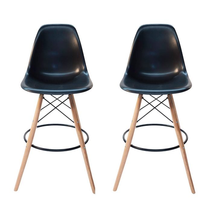 Sk Designer Living | Pack Of 2 | Replica Eames Dsw Stool | Plastic & Natural - Black