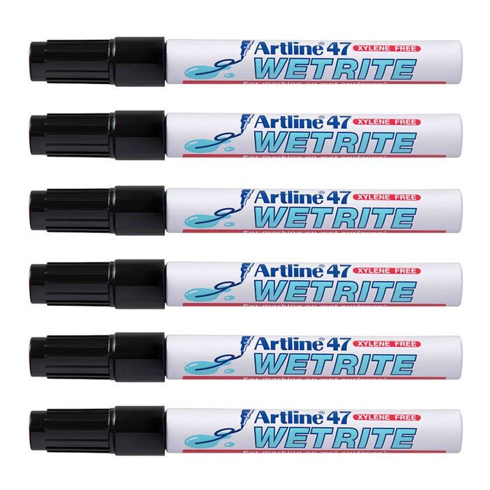 12pk Artline 47 Wetrite 1.5mm Bullet Nib Permanent Marker For Wet Surfaces Black