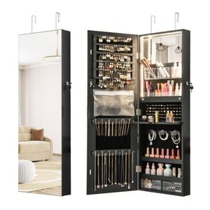 Costway Mirror Jewellery Cabinet Wall Jewelry Armoire Black