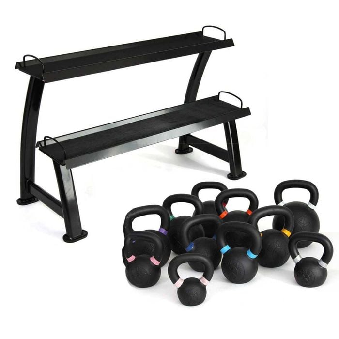 SMAI Cast Iron Kettlebell Set 56kg with Storage Rack - Black