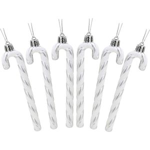 Catzon 6 Pcs Glitter Candy Cane Christmas Ornaments with Golden Ropes-Silver