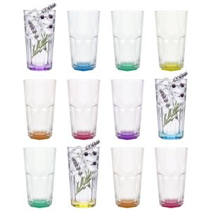Argon Tableware Panelled Highball Glasses with Coloured Base - 400ml - Pack of 12