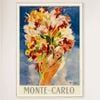 Galrie Monte Carlo Vintage Travel Poster with Bouquet of Flowers Art for Home Décor, Wood Frame, 50 x 70cm (20 x 28inch)