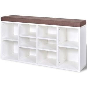 vidaXL Shoe Storage Bench 10 Compartments White Footwear Rack Shelf Seat Stool