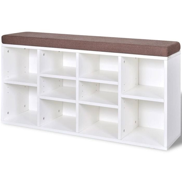 vidaXL Shoe Storage Bench 10 Compartments White Footwear Rack Shelf Seat Stool