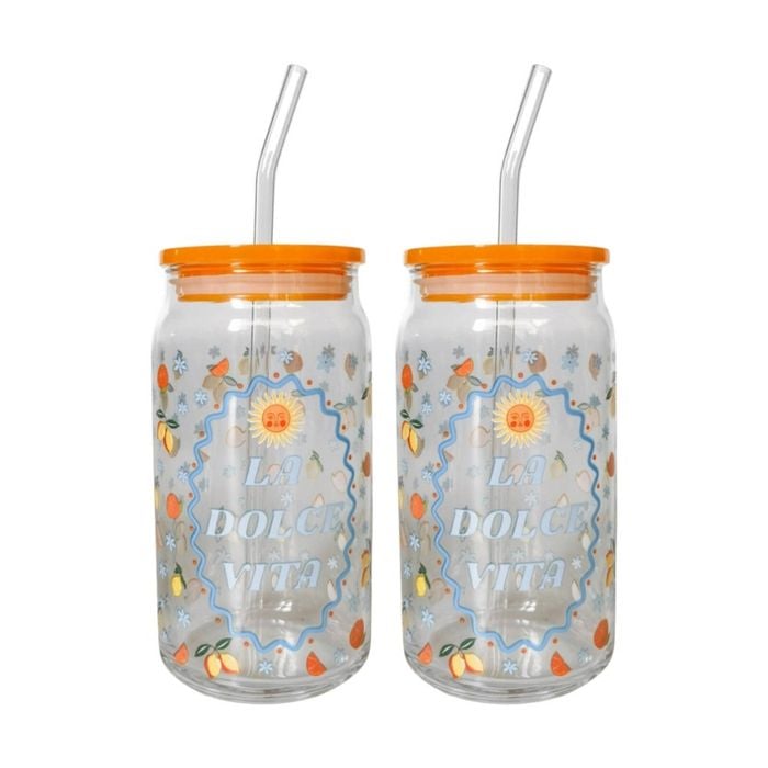 2x Urban Products Kaya Italiano Spritz Glass Can Drinkware W/ Straw 14cm