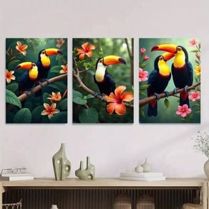 3pcs Vibrant Tropical Toucan and Flower Print 100% Australian Made 3 x 40x60cm (Metal Print)