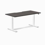 Desky Dual Burnished Wood Scalloped Melamine Sit Stand Desk 1500x750mm White Frame Leg