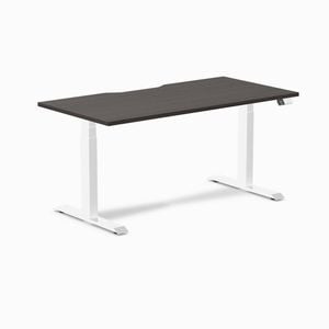Desky Dual Burnished Wood Scalloped Melamine Sit Stand Desk 150x75cm White Frame Leg