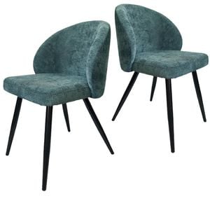 BRIBRION x2 Linen Dining Chairs Black Metal Legs Upholstered Fabric Modern Kitchen Restaurant Green