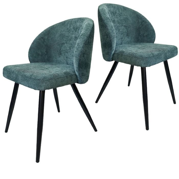 BRIBRION x2 Linen Dining Chairs Black Metal Legs Upholstered Fabric Modern Kitchen Restaurant Green