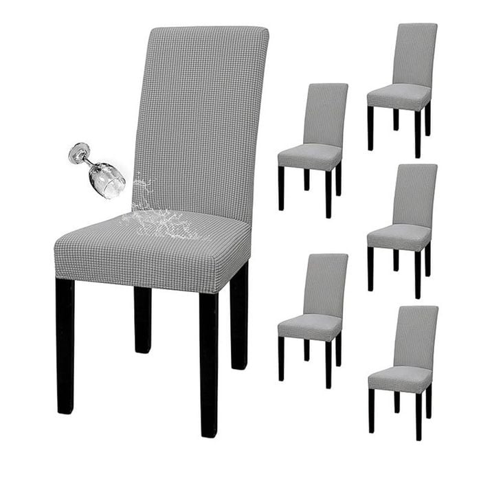 Catzon 6 Pcs Dining Chair Covers Waterproof Stretch-Light Gray