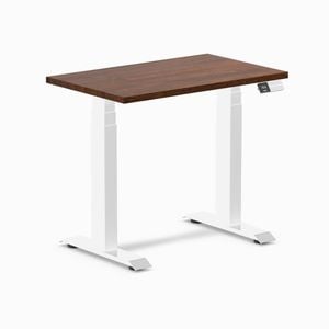 Desky Dual Mini Red Walnut Rubberwood Sit to Stand Desk 800x500mm White Frame