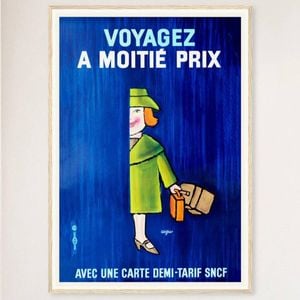 Galrie Voyagez A Moitie Prix SNCF - French Vintage Advertising Poster, Wood Frame, A2 42 x 60cm (16 x 24inch)