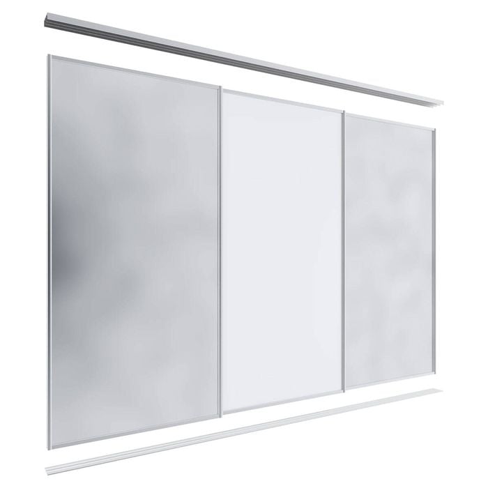 Lugna 2400 x 2701-3600mm Clear Anodised 2 Mirror 1 Melamine Wardrobe Triple Sliding Doors
