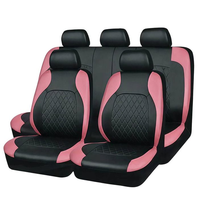 Catzon Car Seat Covers Full Set Thickened Leather Seat Protectors Universal-pink