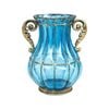 Soga Blue Colored European Glass Flower Vase With Two Metal Handles