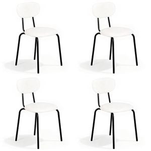 Ufurniture Dining Chairs Set of 4 Sherpa Fabric Kitchen Chair with Cushion Backrest & Metal Legs Beige