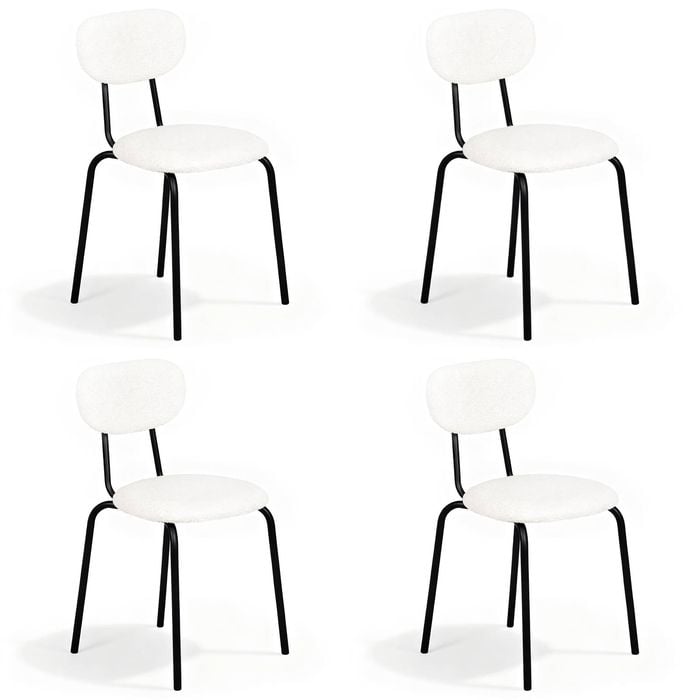 Ufurniture Dining Chairs Set of 4 Sherpa Fabric Kitchen Chair with Cushion Backrest & Metal Legs Beige