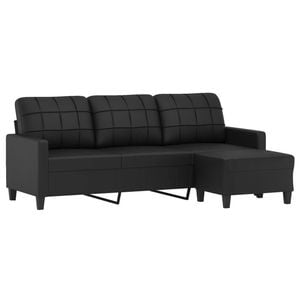 vidaXL 3-Seater Sofa with Footstool 3-Seater Couch Settee Black Faux Leather