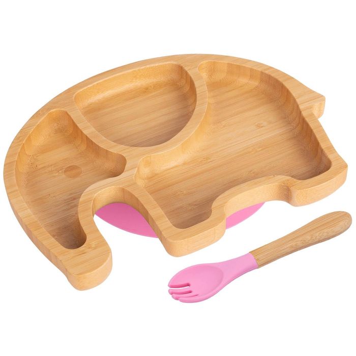Tiny Dining Bamboo Elephant Baby Weaning Plate & Fork Set