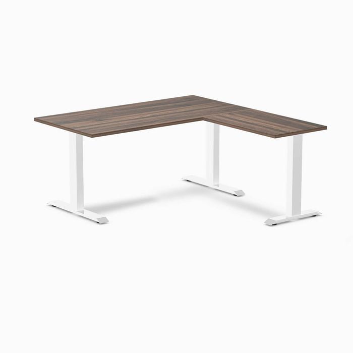Desky Fixed Height Jarrah Legno Melamine L-shape Office Desk 1500x1550mm White Frame