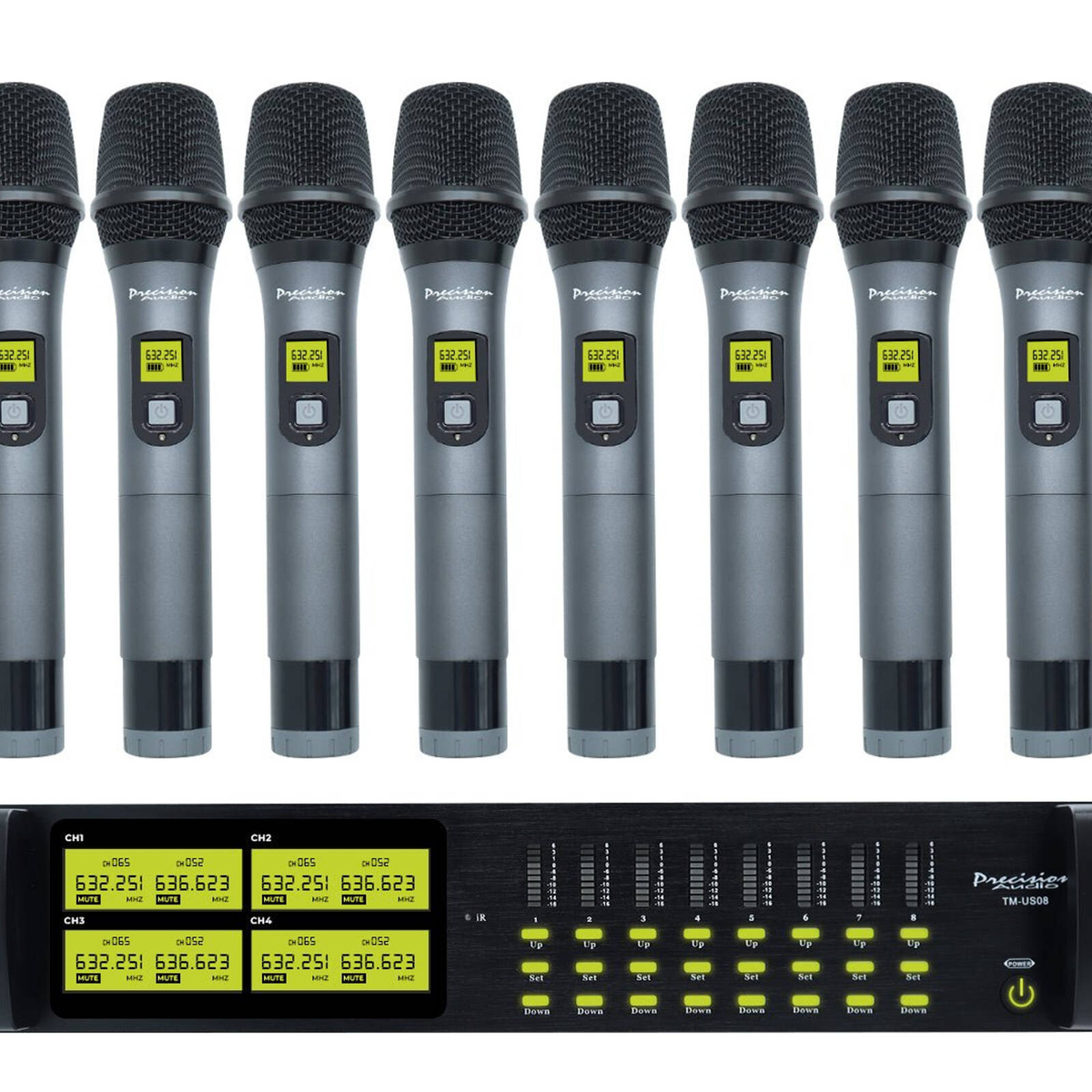 Precision Audio 8 Channel UHF Wireless Microphone System Rack Mount LCD ...