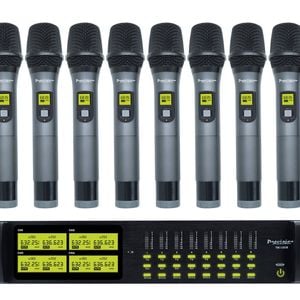 Precision Audio 8 Channel Uhf Wireless Microphone System Rack Mount Lcd Display