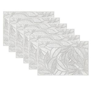 Catzon 6 Pcs Placemats Square Leaf Pvc Hollowed-out-silver