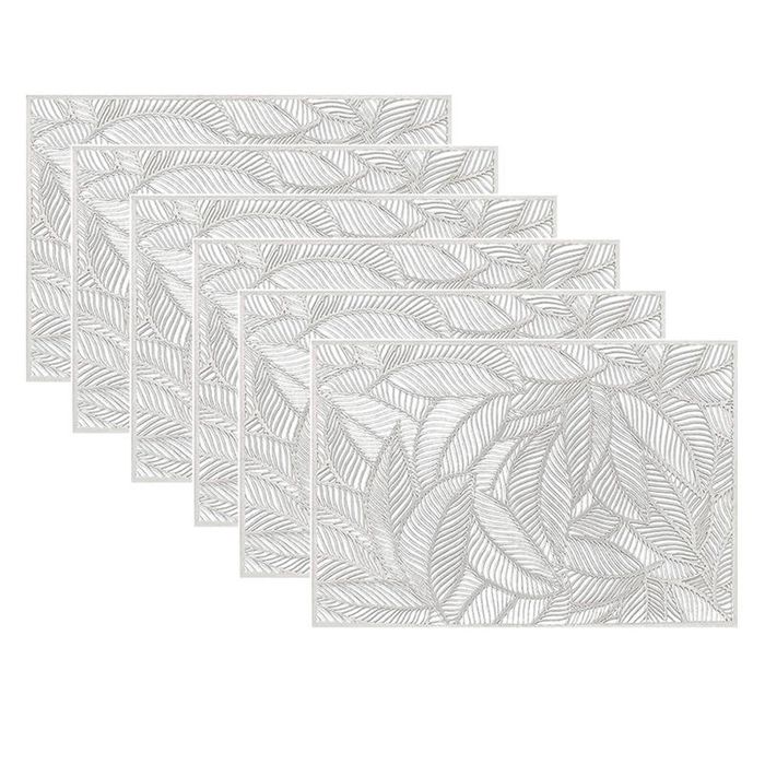 Catzon 6 Pcs Placemats Square Leaf Pvc Hollowed-out-silver
