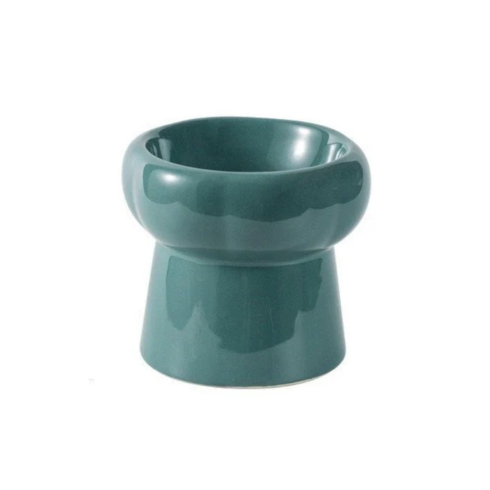 Petal Style Tall Ceramic Cat Bowls - Dark Green - 12*12*11cm (L*W*H)