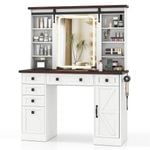 Costway Lighted Farmhouse Dressing Table Makeup Vanity Desk