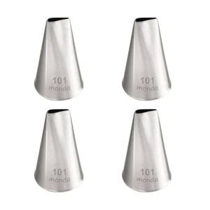 4PK Mondo Stainless Steel #101 Rose Piping Tip - Silver