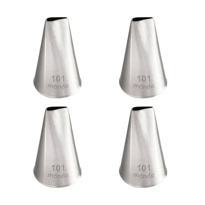 4PK Mondo Stainless Steel #101 Rose Piping Tip - Silver