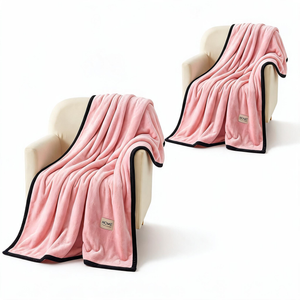 SOGA 2 Pack Pink Flannel Polyester Throw Blanket 200x230cm
