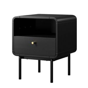 Oikiture Bedside Table Side Table Bedroom Storage Nightstand Metal Black