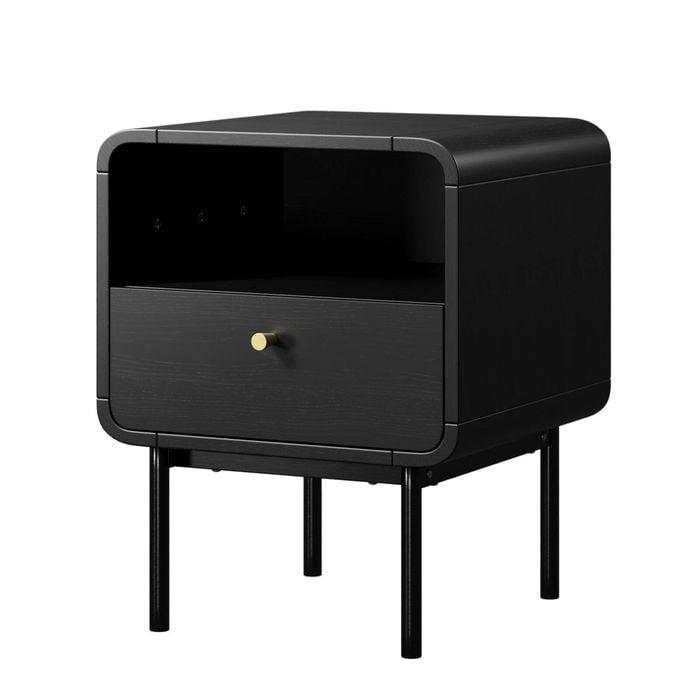 Oikiture Bedside Table Side Table Bedroom Storage Nightstand Metal Black