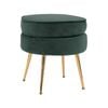 La Bella Green Round Ottoman Foot Stool Velvet Fabric Metal Leg
