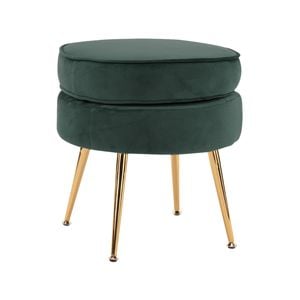 La Bella Green Round Ottoman Foot Stool Velvet Fabric Metal Leg