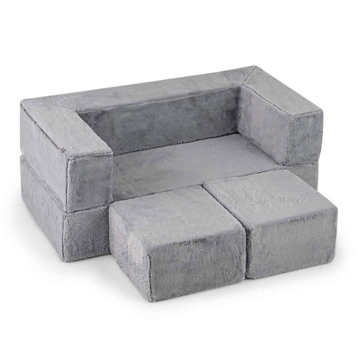Costway Kid Modular Play Couch Sectional Foam Sofa Bed Activity Grey