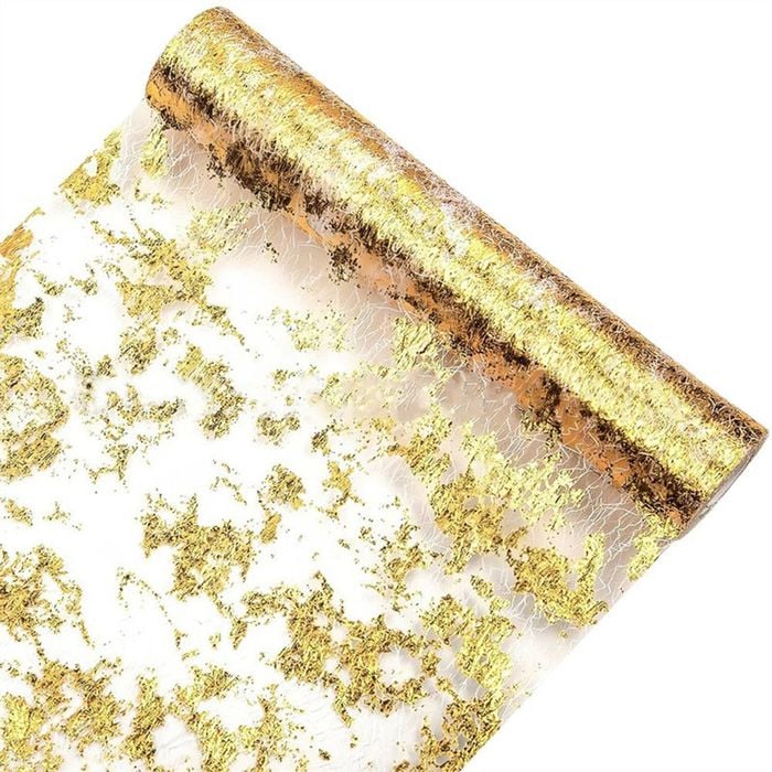 Catzon Table Runner Roll Sequin Foil Metallic Cloths for Christmas Decor-GoldWhite