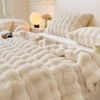 CottonMore Luxury Thick Faux Fur Blanket Soft Plush Throw with Cushion Cream White