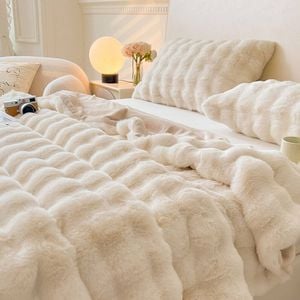 CottonMore Luxury Thick Faux Fur Blanket Soft Plush Throw with Cushion Cream White