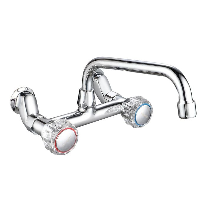 Mondella Cadenza Chrome & Clear 1/2 Turn Wall Mounted Dual Sink Mixer WELS 4 Star 7.5L/min