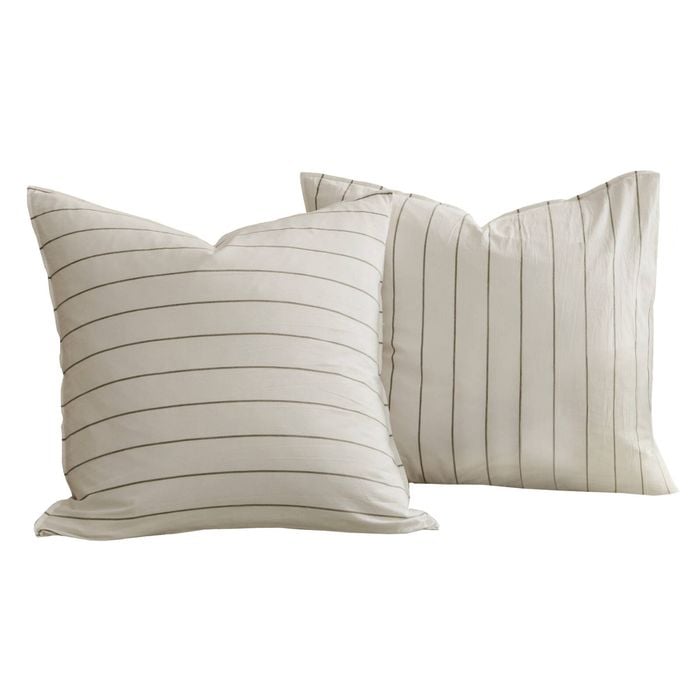 Dreamaker Rumi Washed Cotton Reversible European Pillowcase Twin Pack White With Olive Stripe