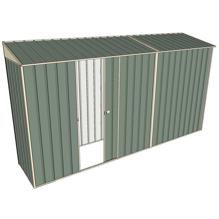 Build-a-Shed 0.8 x 3.7 x 2m Skillion Single Hinged Door Shed with Single Sliding Side Door - Green