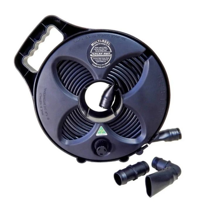 6m 25mm Flat Out Sullage Hose & Black Reel for Caravan RV Grey Water Lay Flat