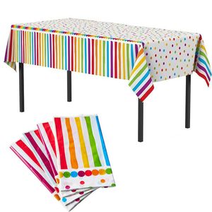 Catzon 4 Pcs Rainbow Plastic Tablecloth with Polka Dot