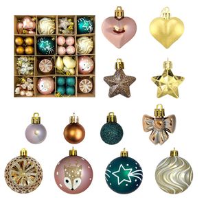 Catzon 64 Pcs Christmas Ornaments with Bow & Star & Heart Shaped Great for Holiday Party Decor-Set 1
