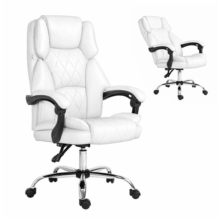 Artiss Ergonomic Office Chair with Headrest Computer Gaming Chair PU Leather White